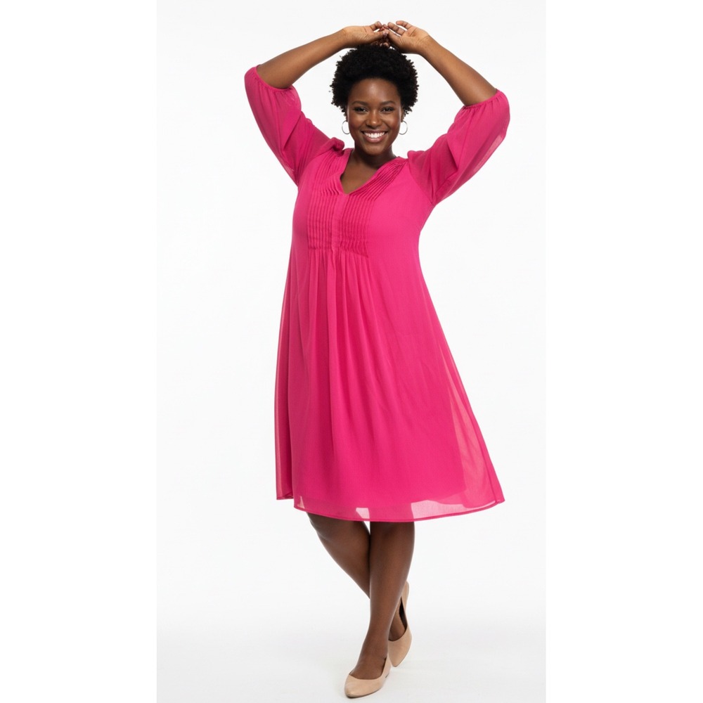 Calvin Klein Women's Pink Pleated V Neck Sheath Dress Size 6